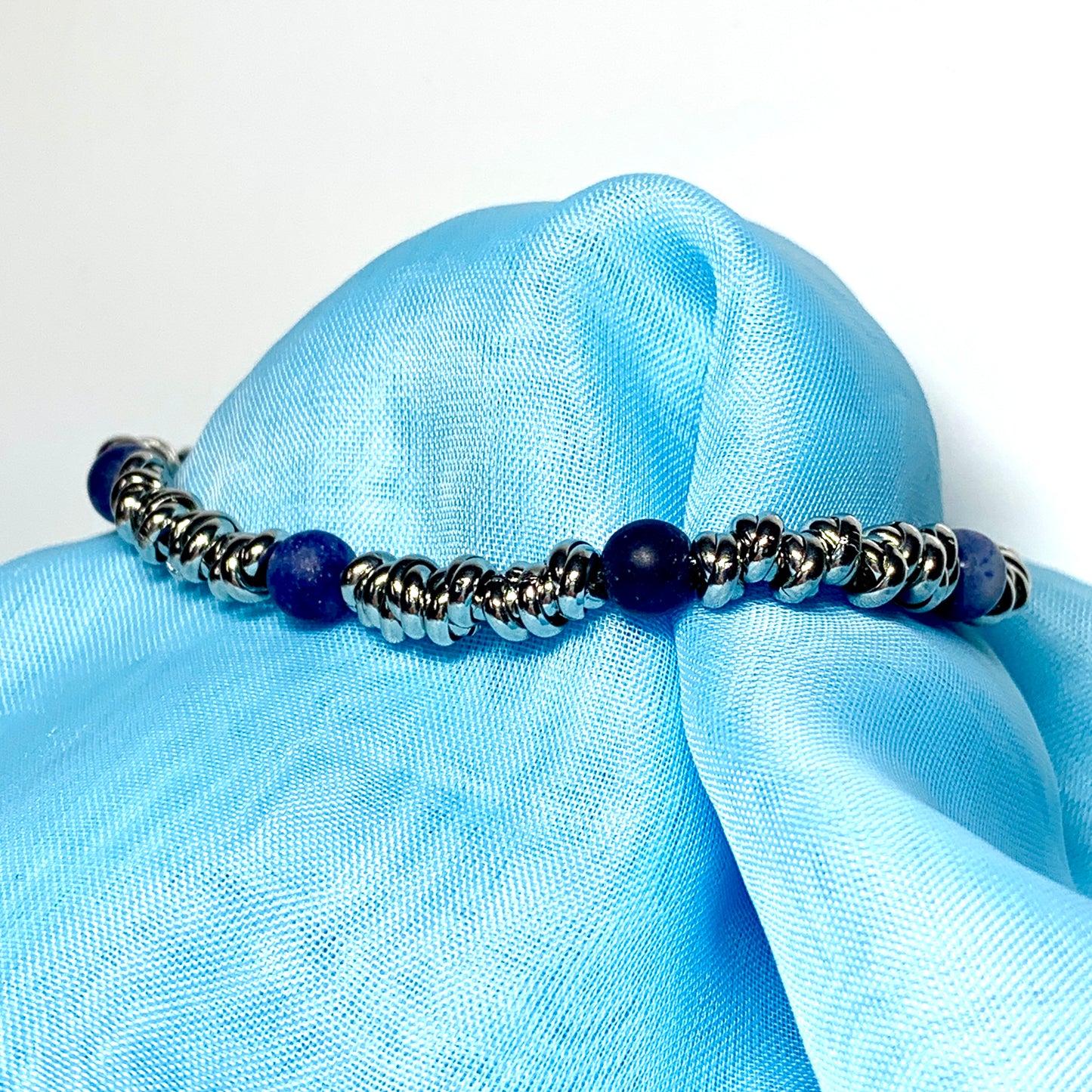 Bracelet blue lapis lazuli heavy solid stainless steel