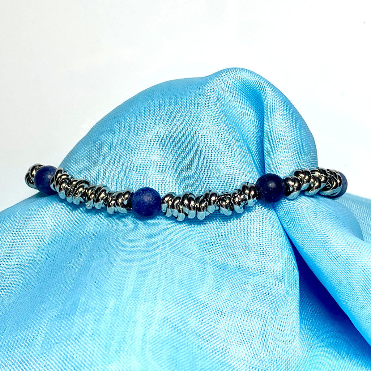 Bracelet blue lapis lazuli heavy solid stainless steel