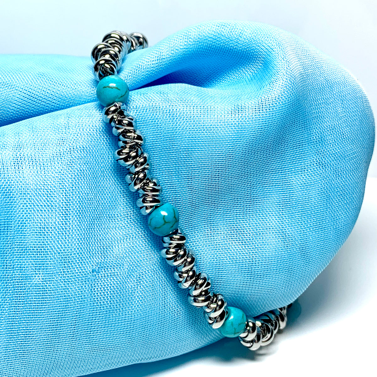 Bracelet turquoise heavy solid stainless steel