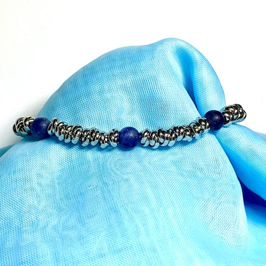 Bracelet blue lapis lazuli heavy solid stainless steel