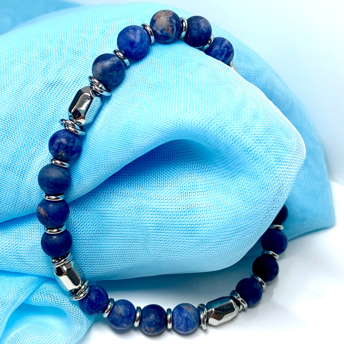 Ladies bracelet lapis lazuli blue heavy solid stainless steel