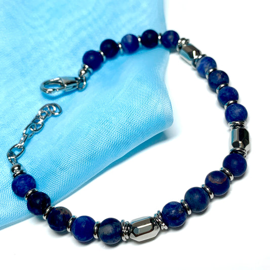 Ladies bracelet lapis lazuli blue heavy solid stainless steel
