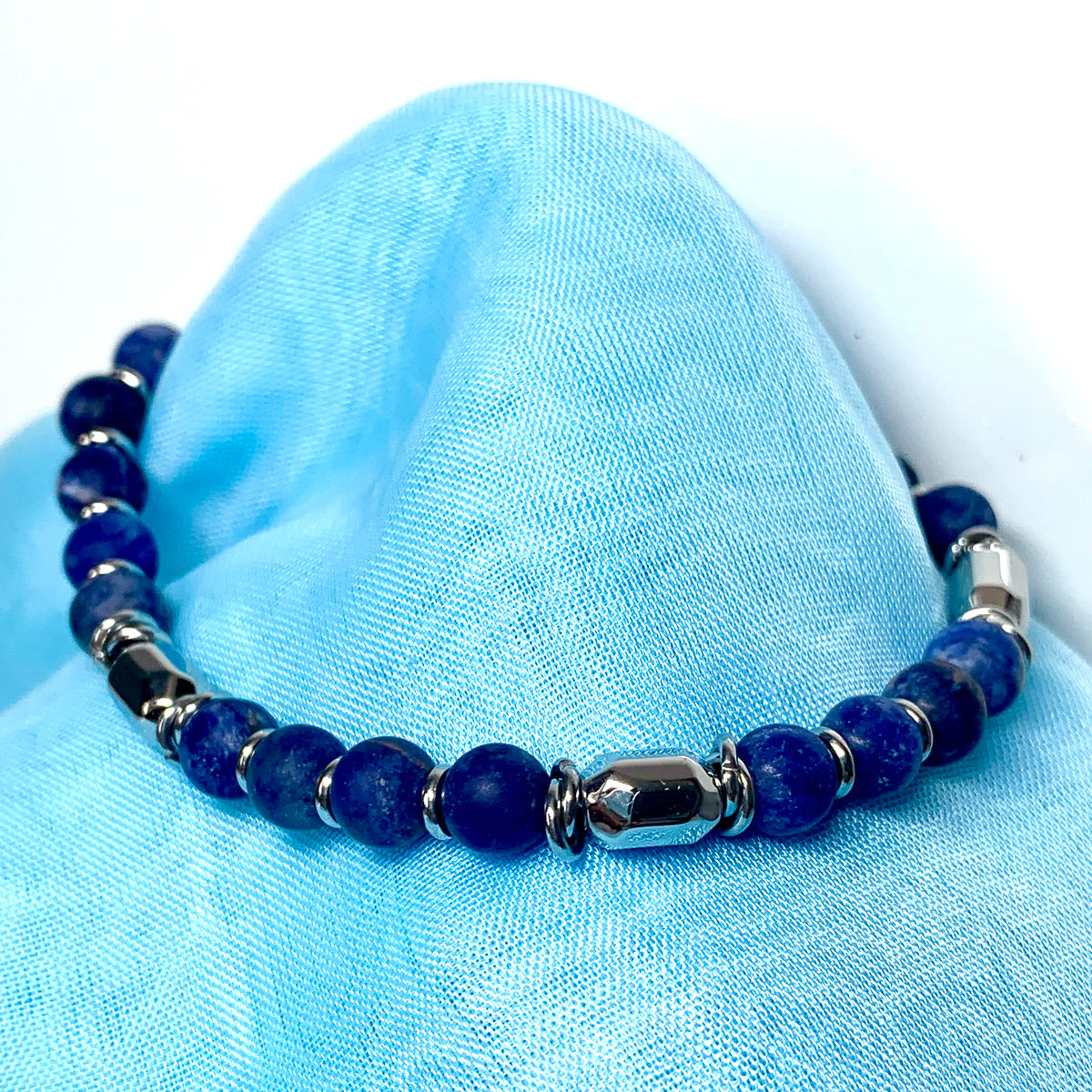 Ladies bracelet lapis lazuli blue heavy solid stainless steel