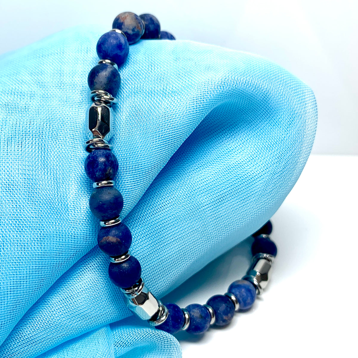 Ladies bracelet lapis lazuli blue heavy solid stainless steel