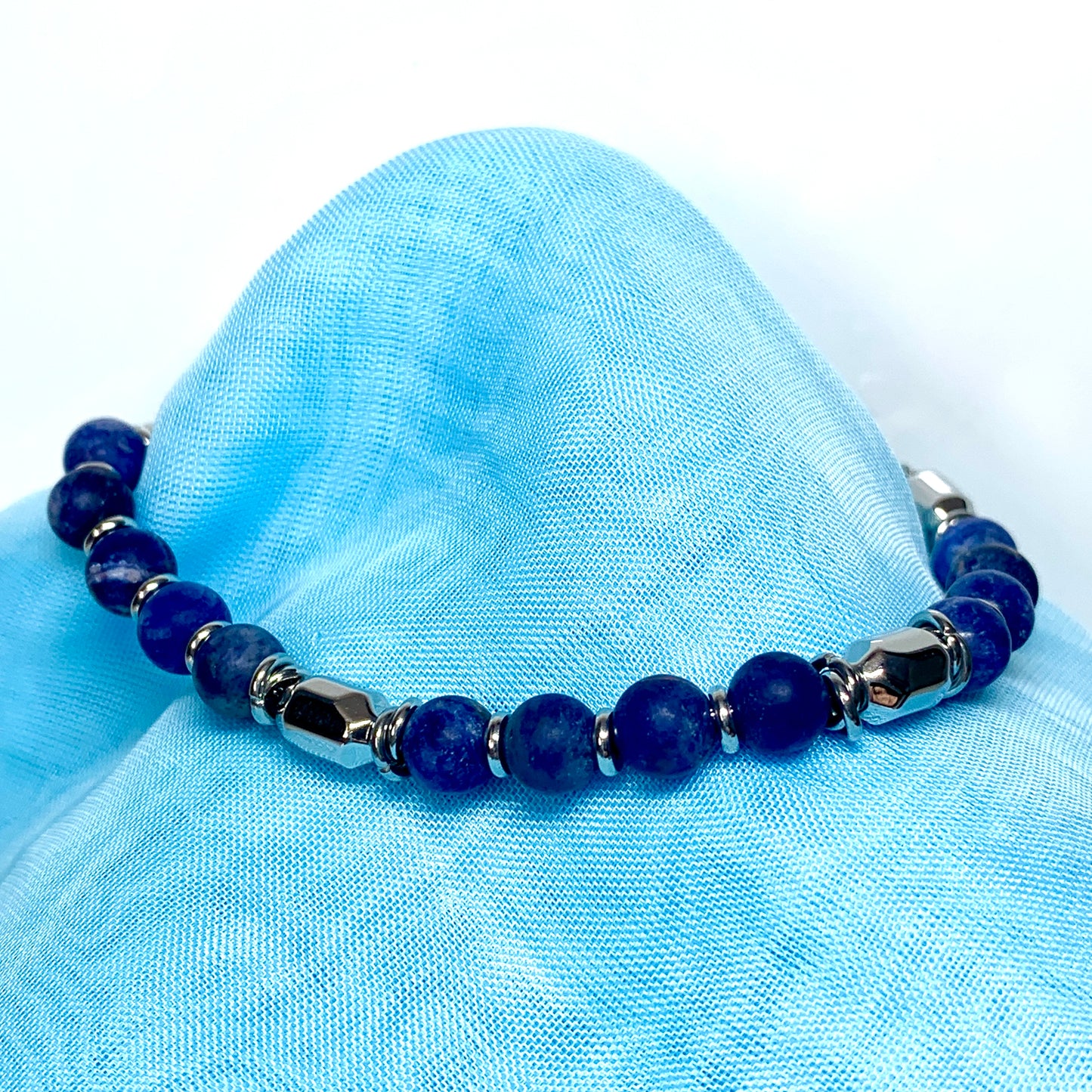 Ladies bracelet lapis lazuli blue heavy solid stainless steel