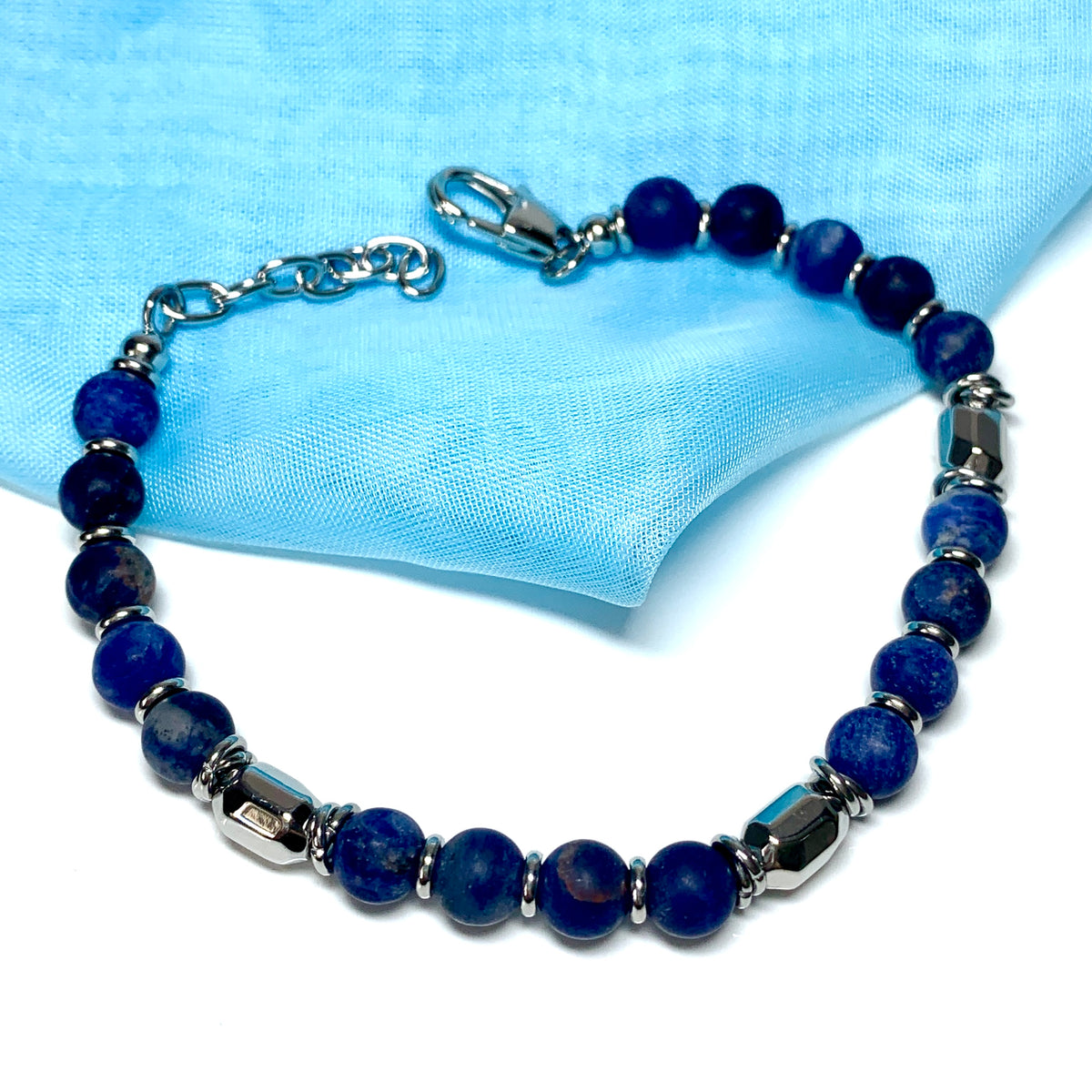 Ladies bracelet lapis lazuli blue heavy solid stainless steel