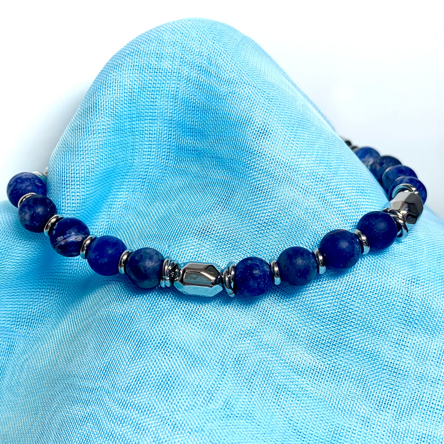 Ladies bracelet lapis lazuli blue heavy solid stainless steel