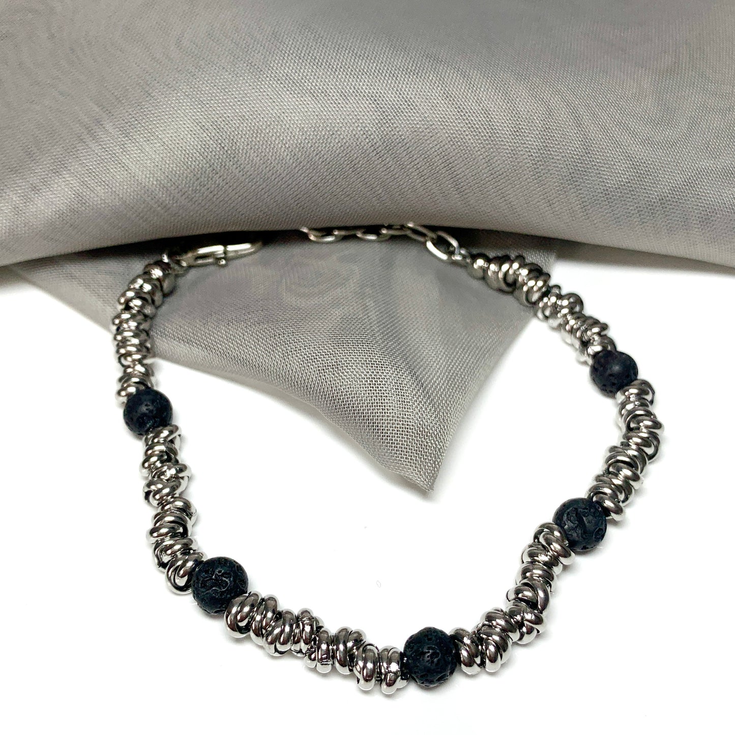 Bracelet lava black heavy solid stainless steel