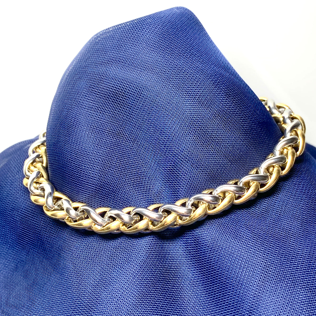 Men's bracelet heavy solid bracelet two tone stainless steel & gold plated 8.25 inch