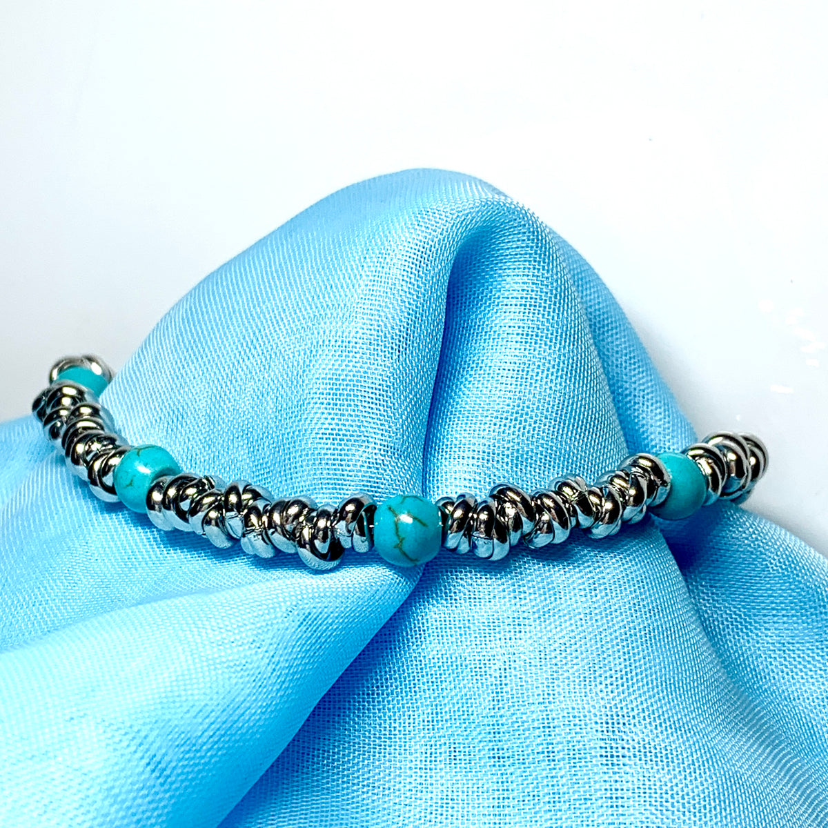Bracelet turquoise heavy solid stainless steel