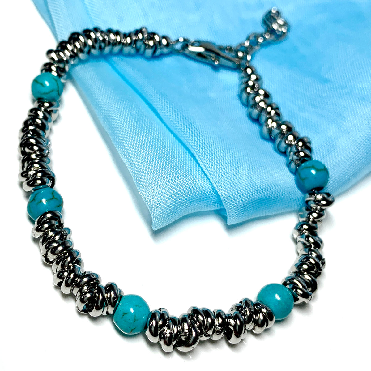 Bracelet turquoise heavy solid stainless steel
