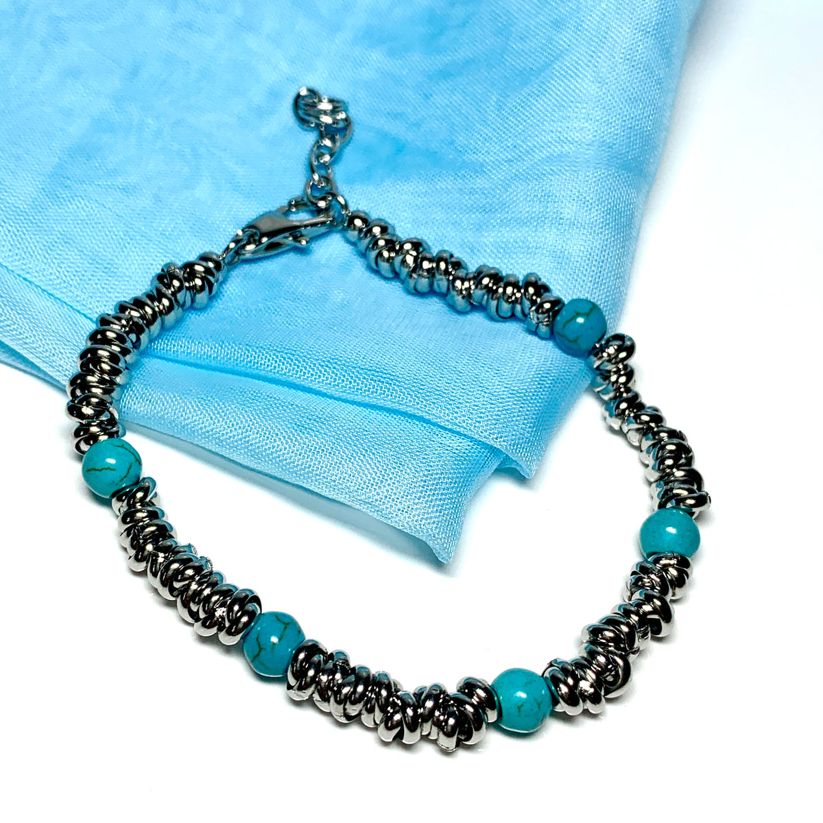 Bracelet turquoise heavy solid stainless steel