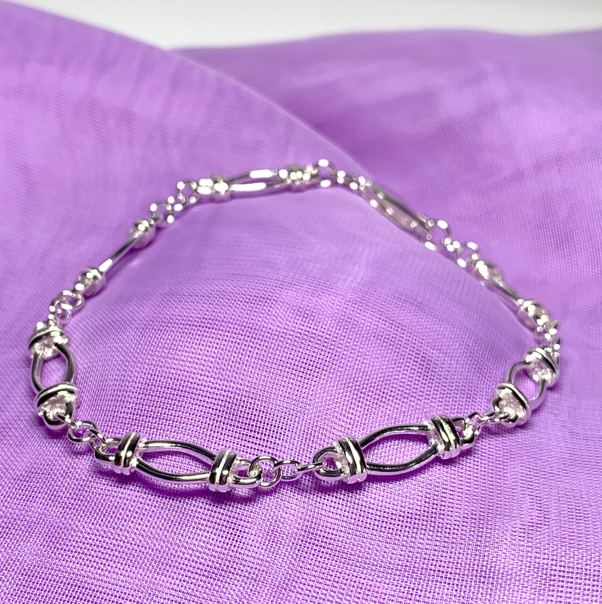 Bracelet open fancy link oval solid sterling silver