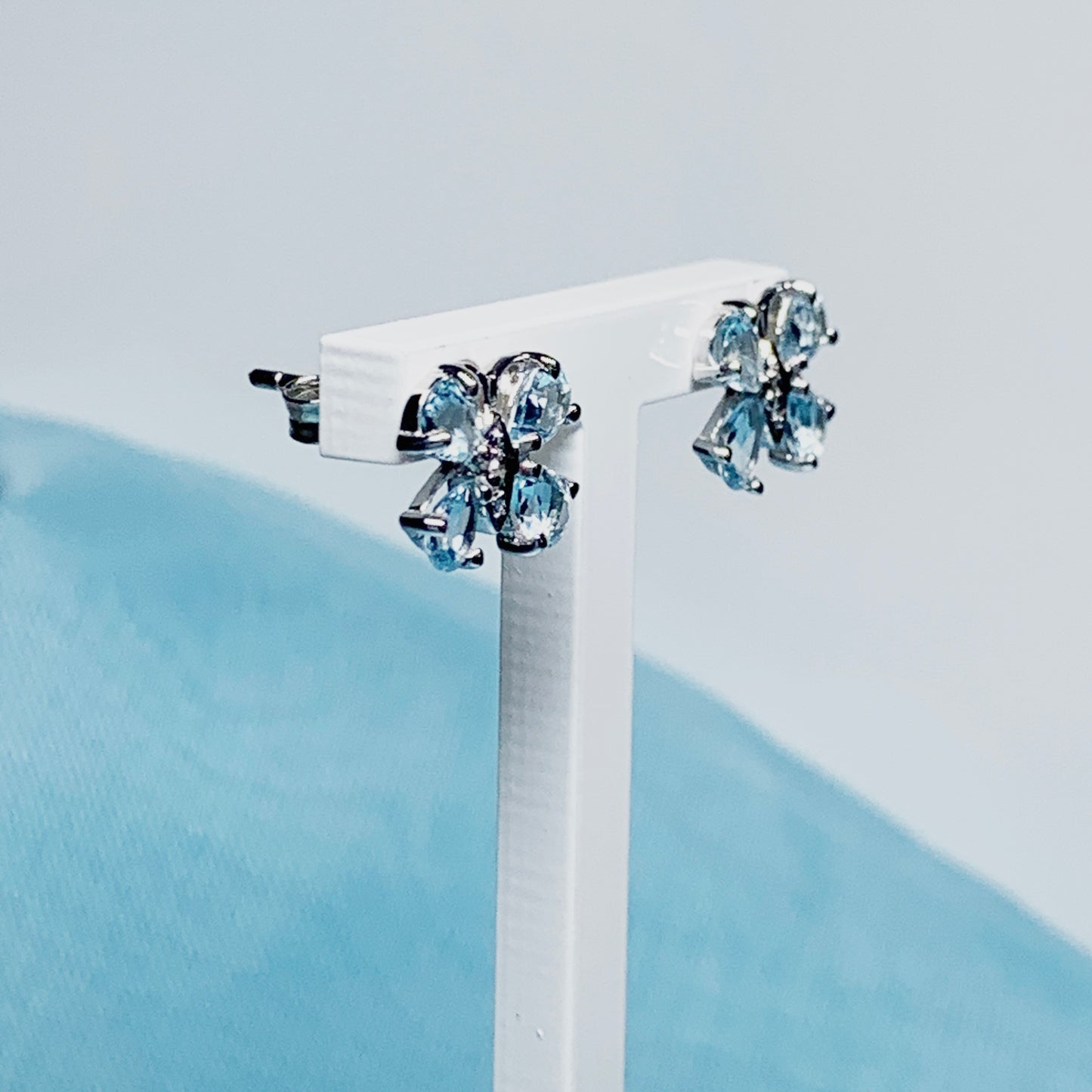 Butterfly Shaped Blue Topaz And Diamond Sterling Silver Stud Earrings