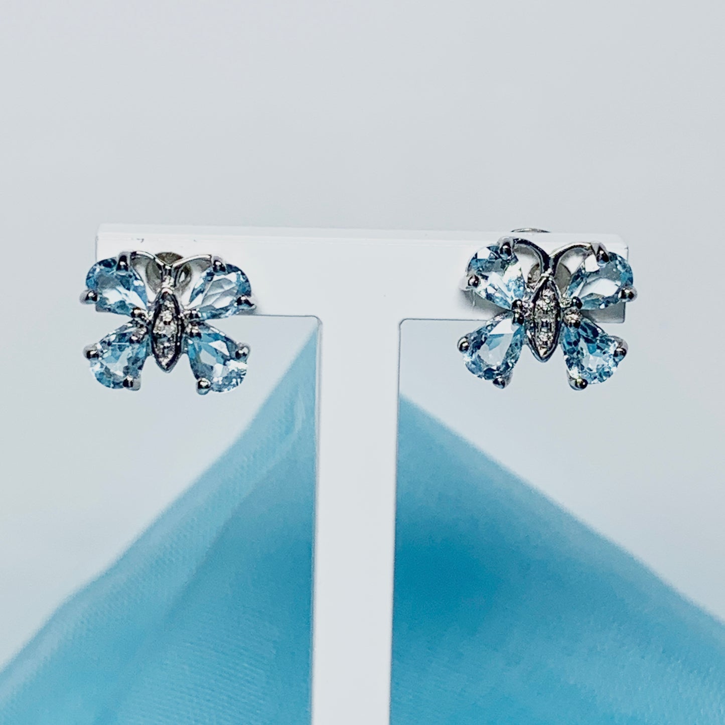 Butterfly Shaped Blue Topaz And Diamond Sterling Silver Stud Earrings