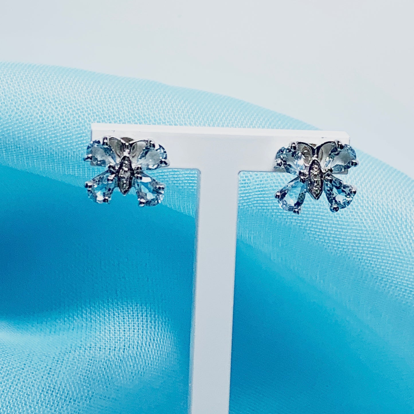 Butterfly Shaped Blue Topaz And Diamond Sterling Silver Stud Earrings