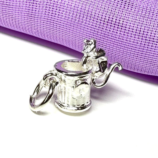 Cat On A Dustbin Sterling Silver Charm