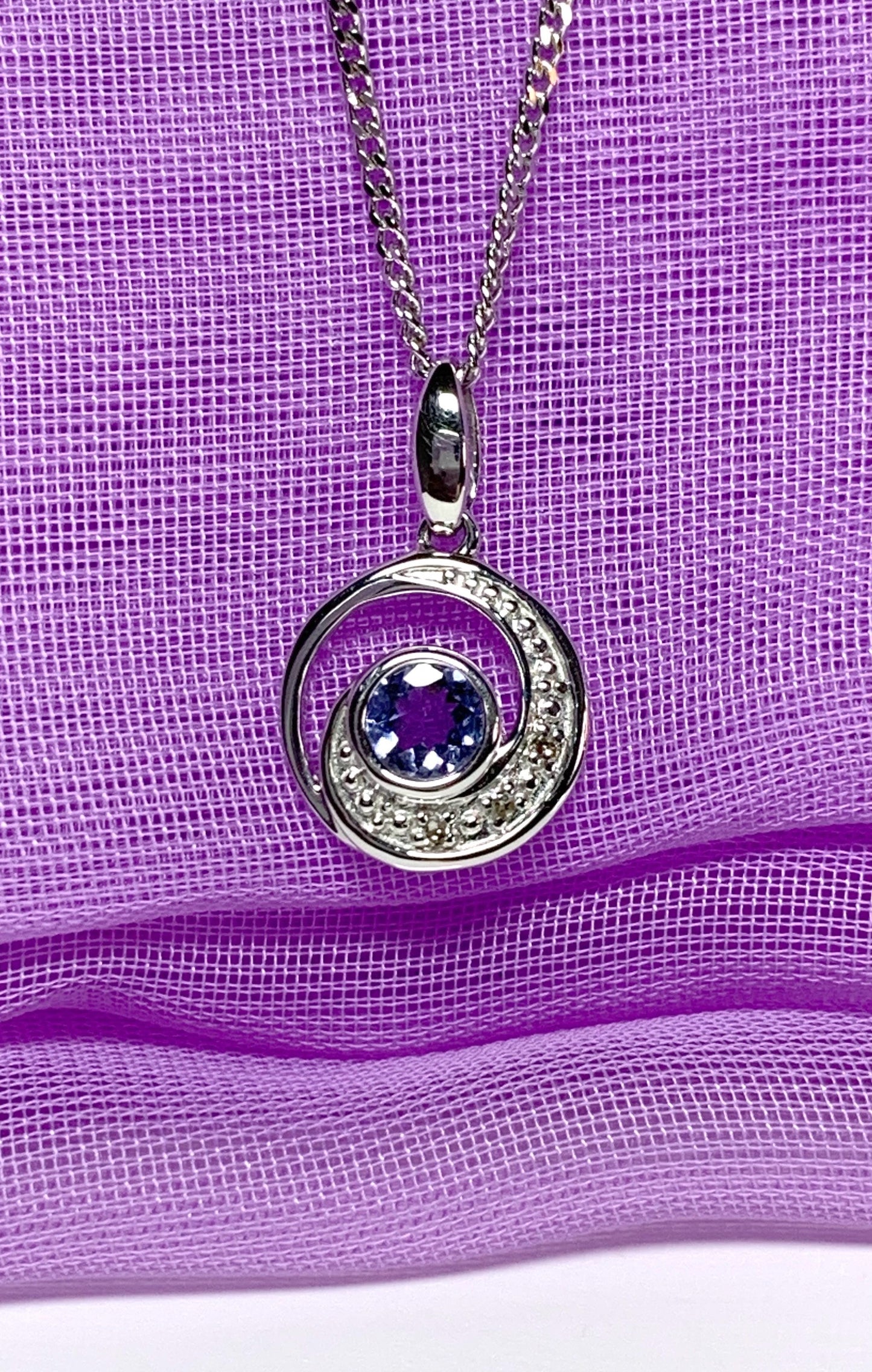 Circle Tanzanite And Diamond White Gold Necklace