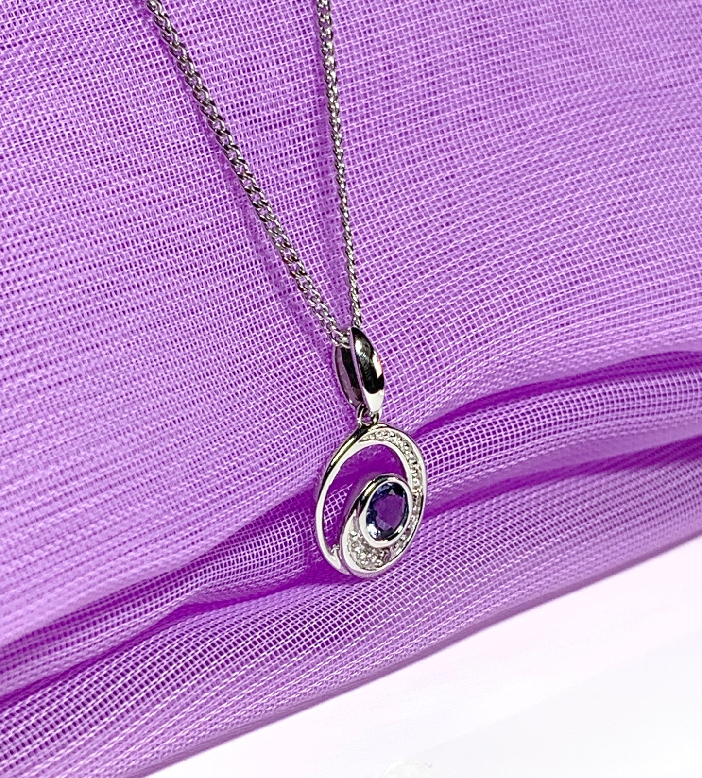 Circle Tanzanite And Diamond White Gold Necklace