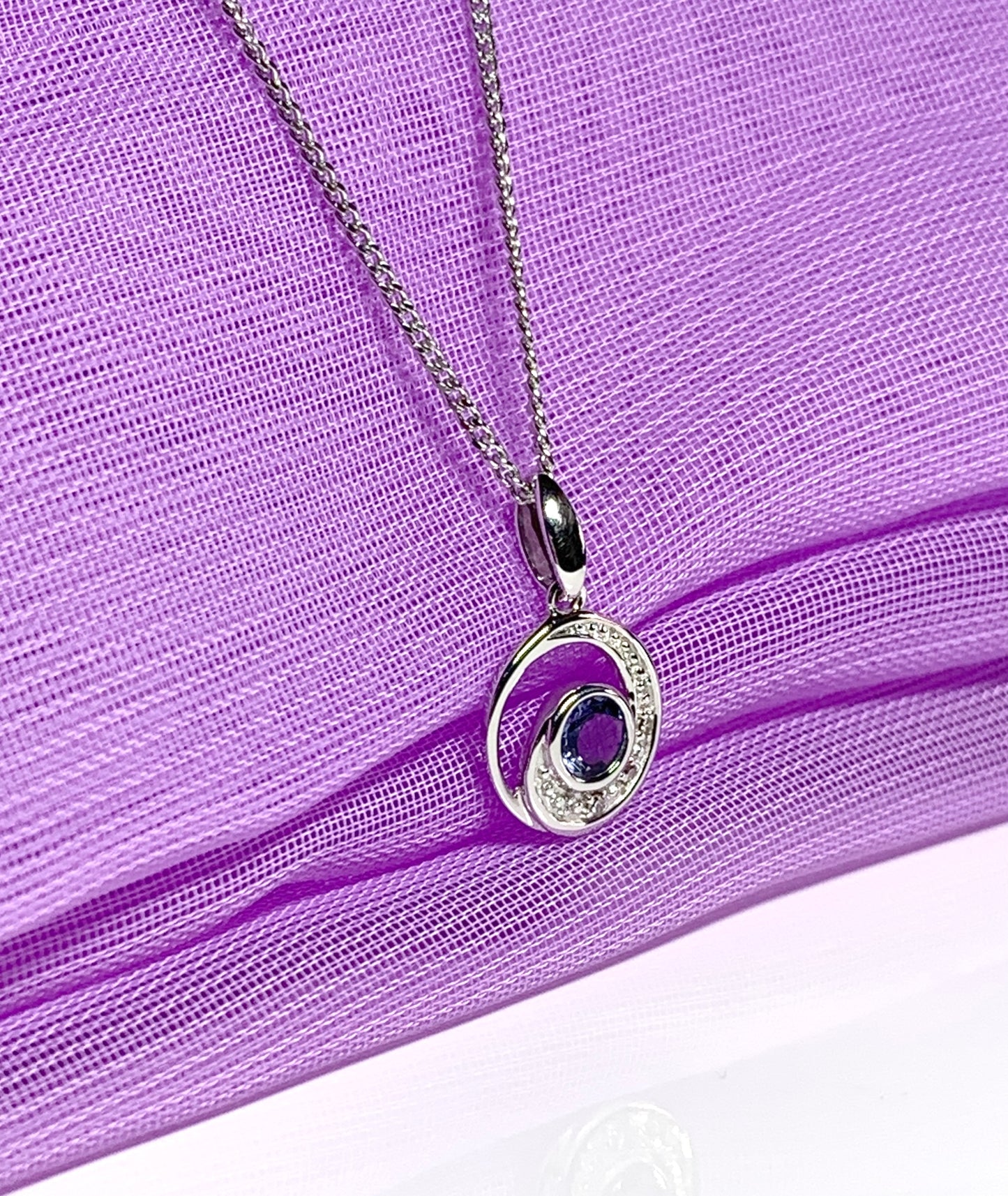 Circle Tanzanite And Diamond White Gold Necklace