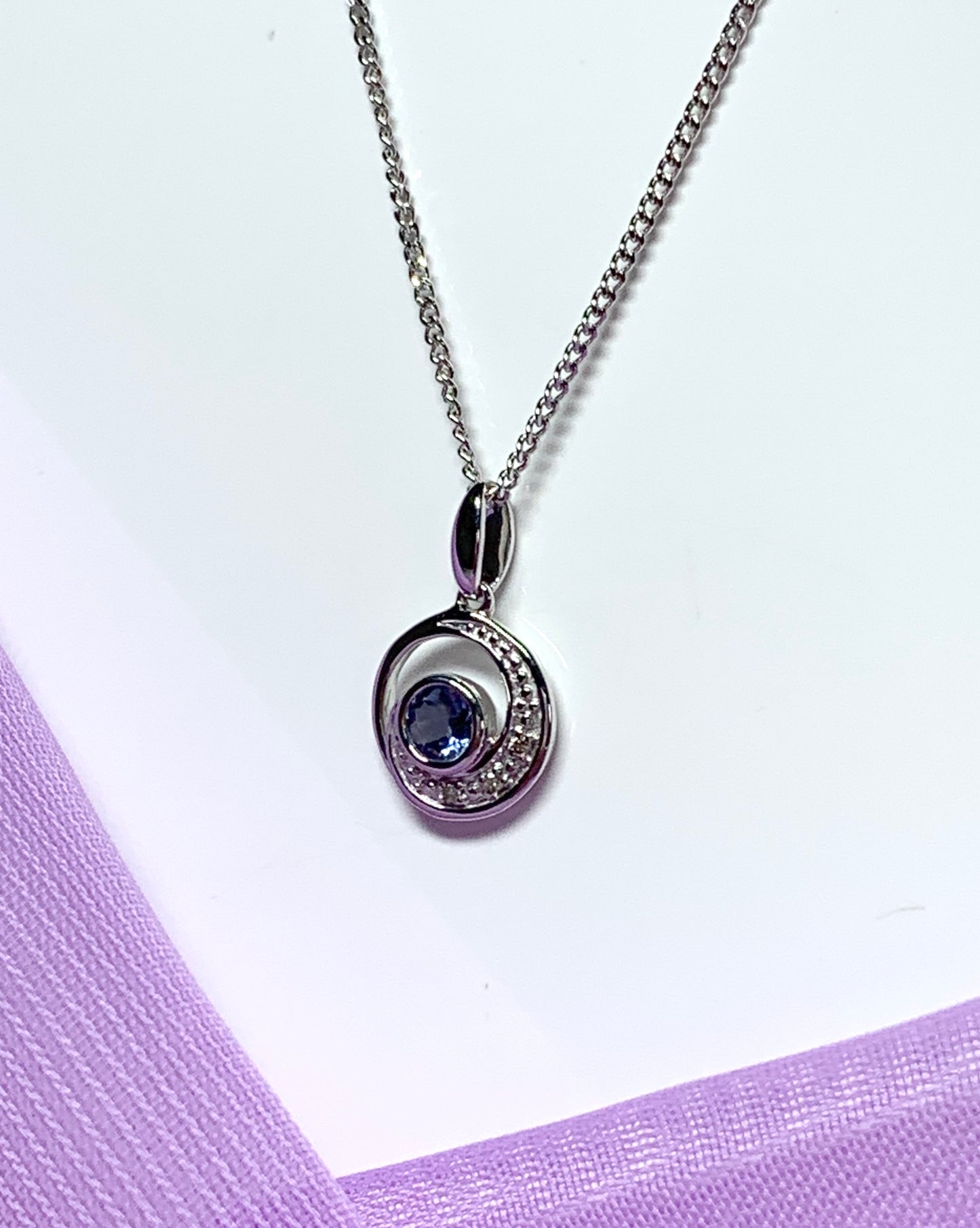 Circle Tanzanite And Diamond White Gold Necklace