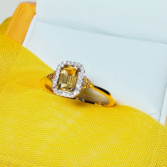Citrine and diamond yellow gold octagonal cluster ring