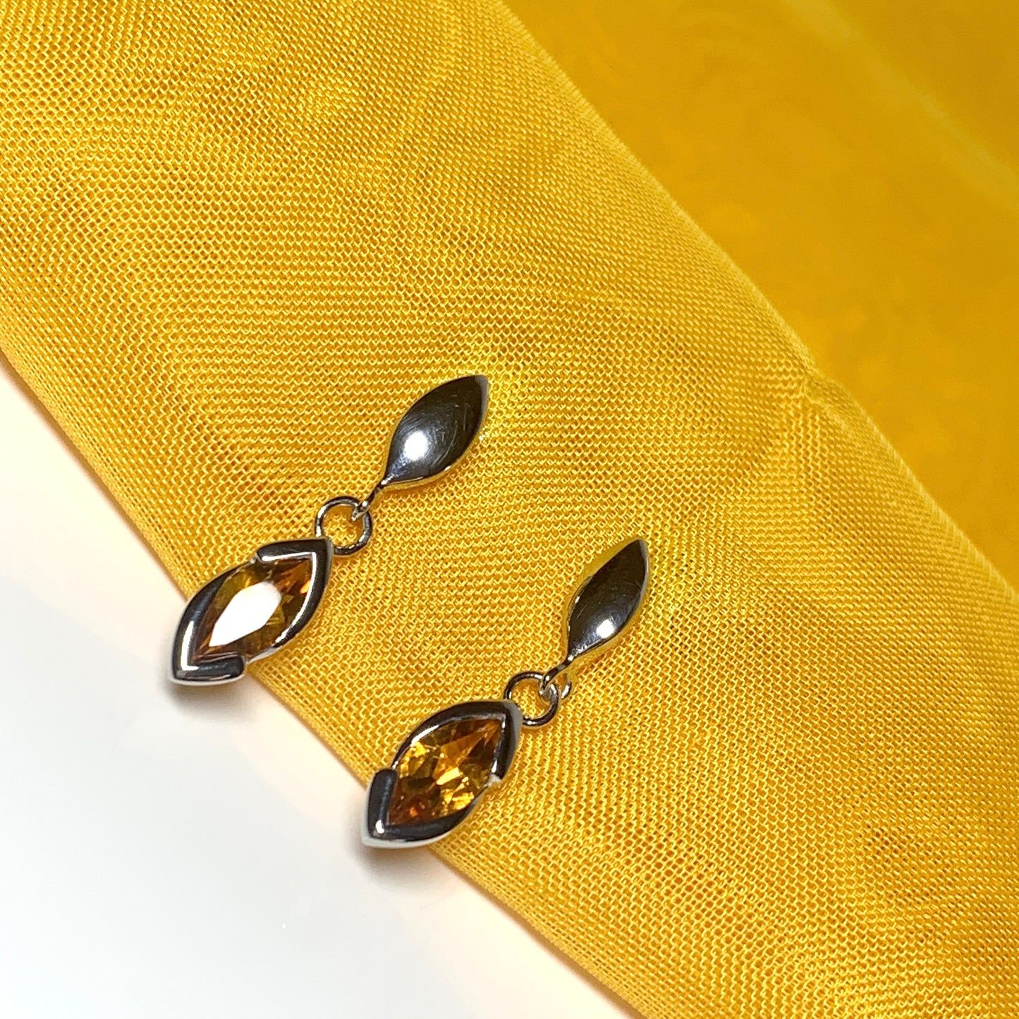 Citrine sterling silver marquise shaped drop earrings