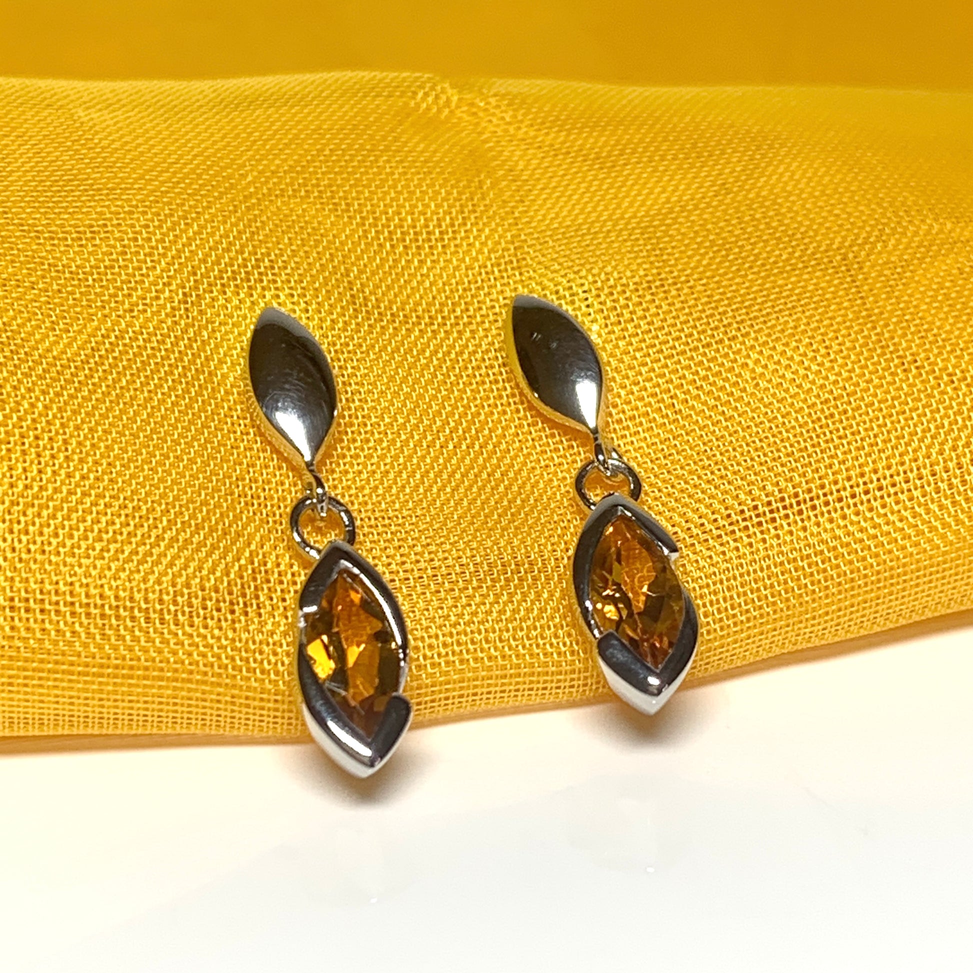 Citrine sterling silver marquise shaped drop earrings