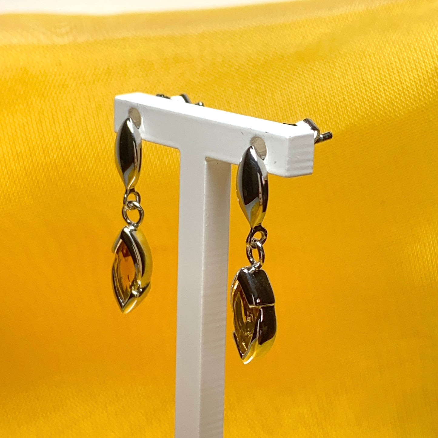 Citrine sterling silver marquise shaped drop earrings