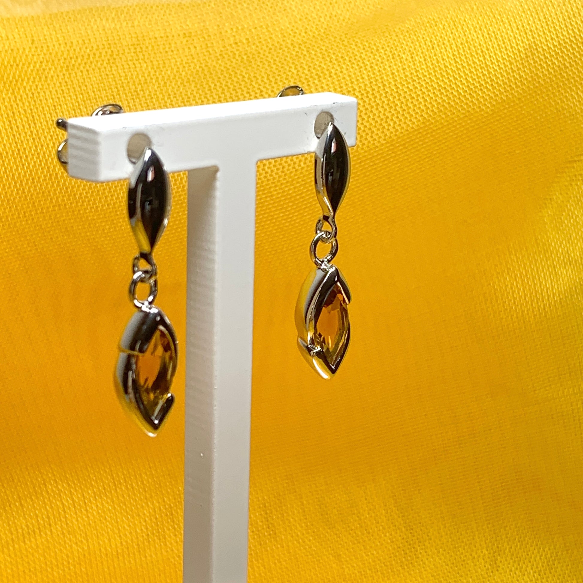Citrine sterling silver marquise shaped drop earrings