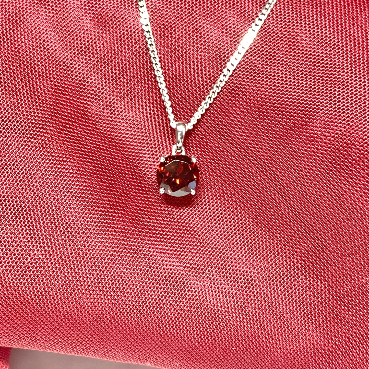 Classic round garnet sterling silver necklace