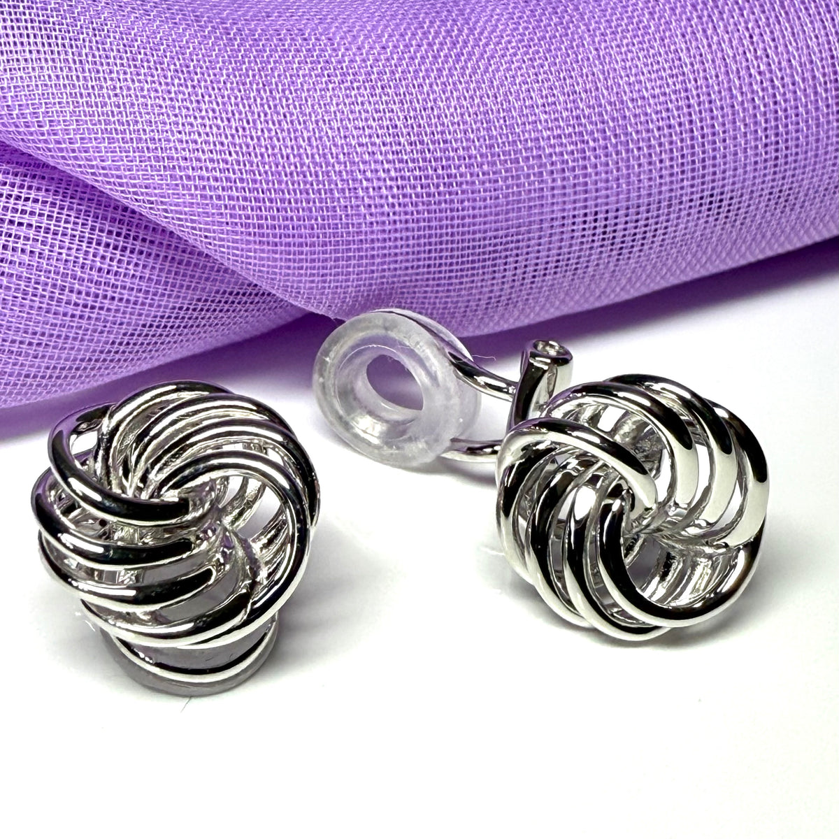 Clip on earrings sterling silver large knot swirl design