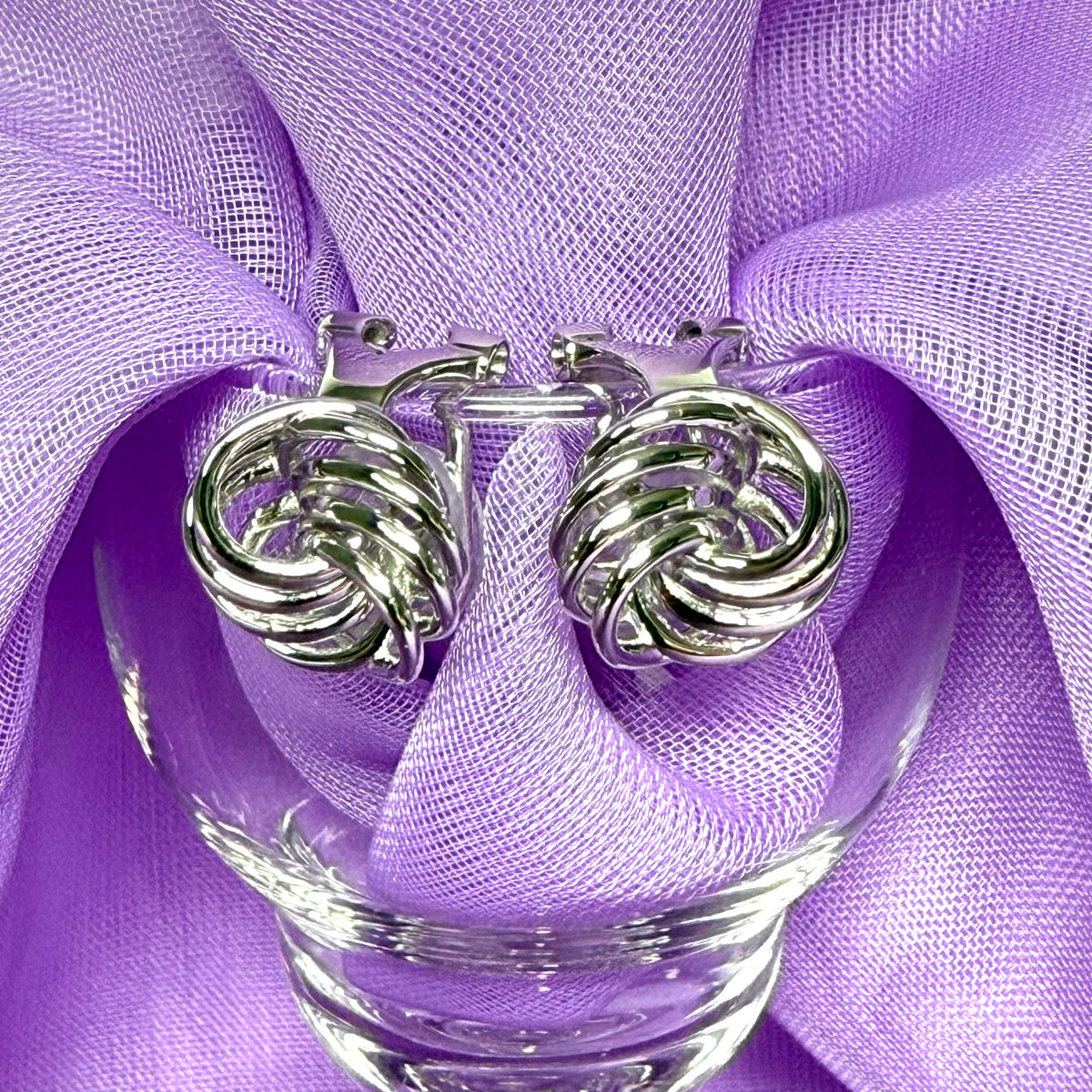 Clip on earrings sterling silver large knot swirl design