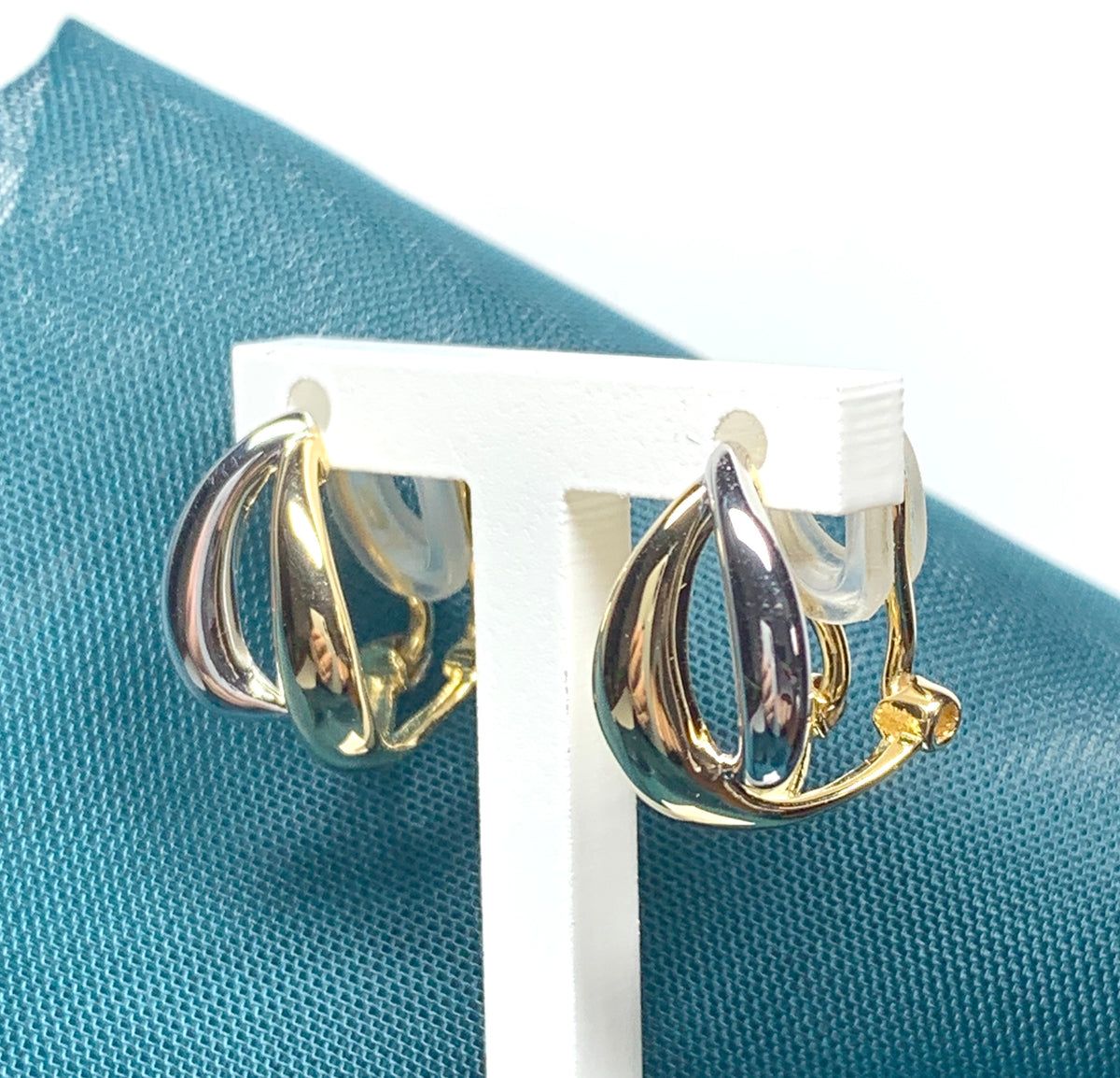 Clip on earrings sterling silver double two colour swirl design