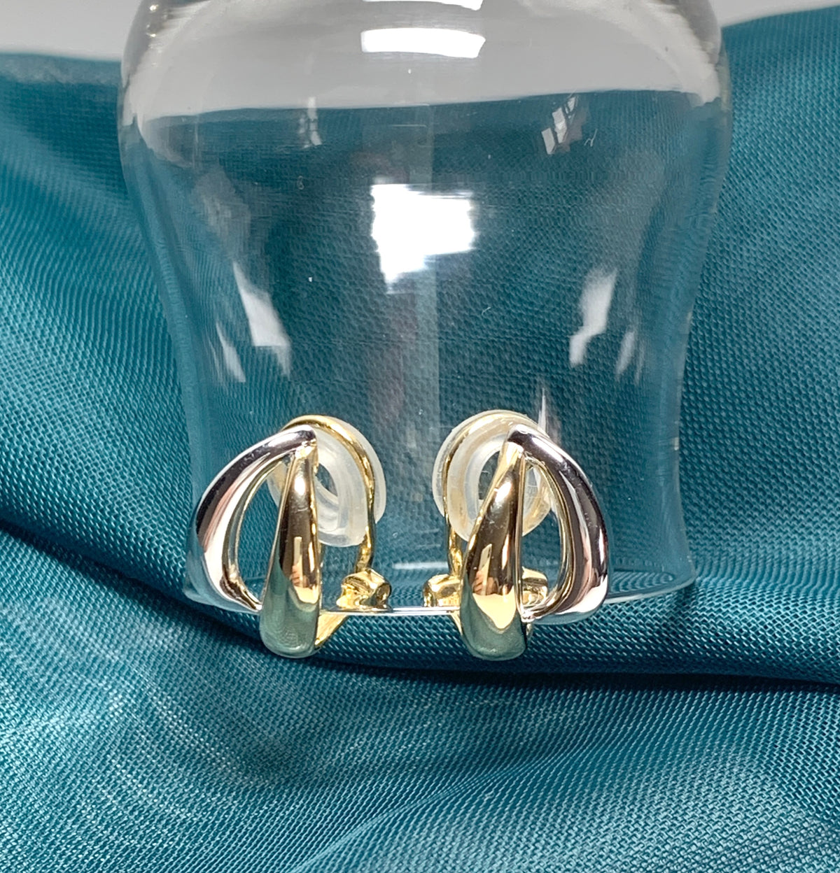 Clip on earrings sterling silver double two colour swirl design