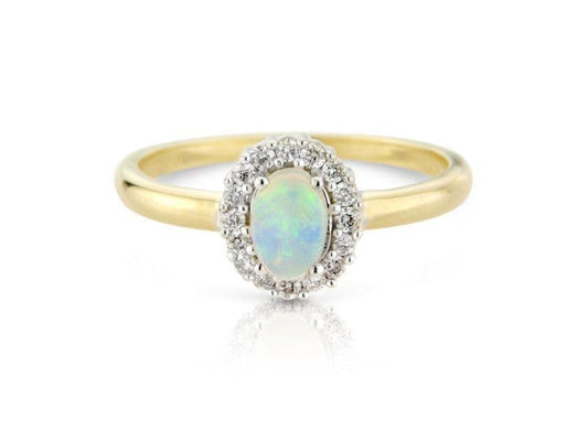 Cluster ring real opal and diamond yellow gold