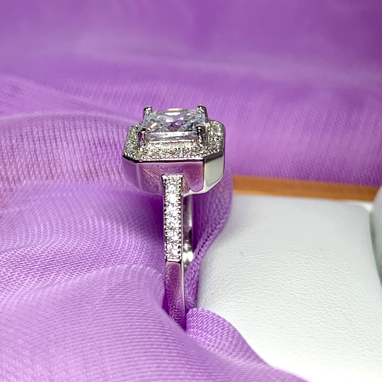 Cluster ring ladies sterling silver dress cocktail square shaped