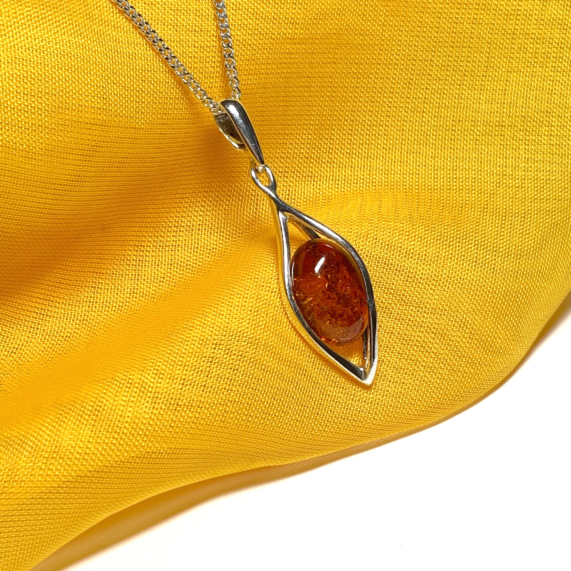 Cognac real amber sterling silver necklace