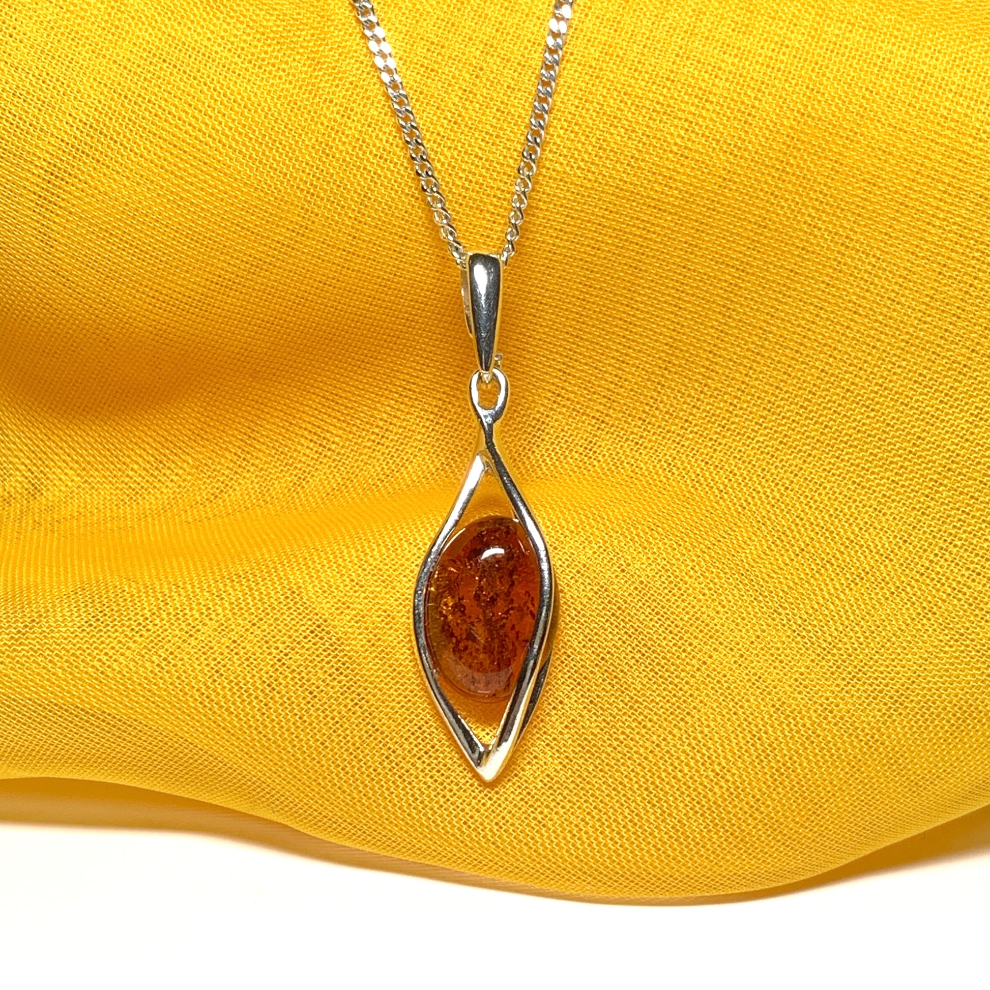 Cognac real amber sterling silver necklace
