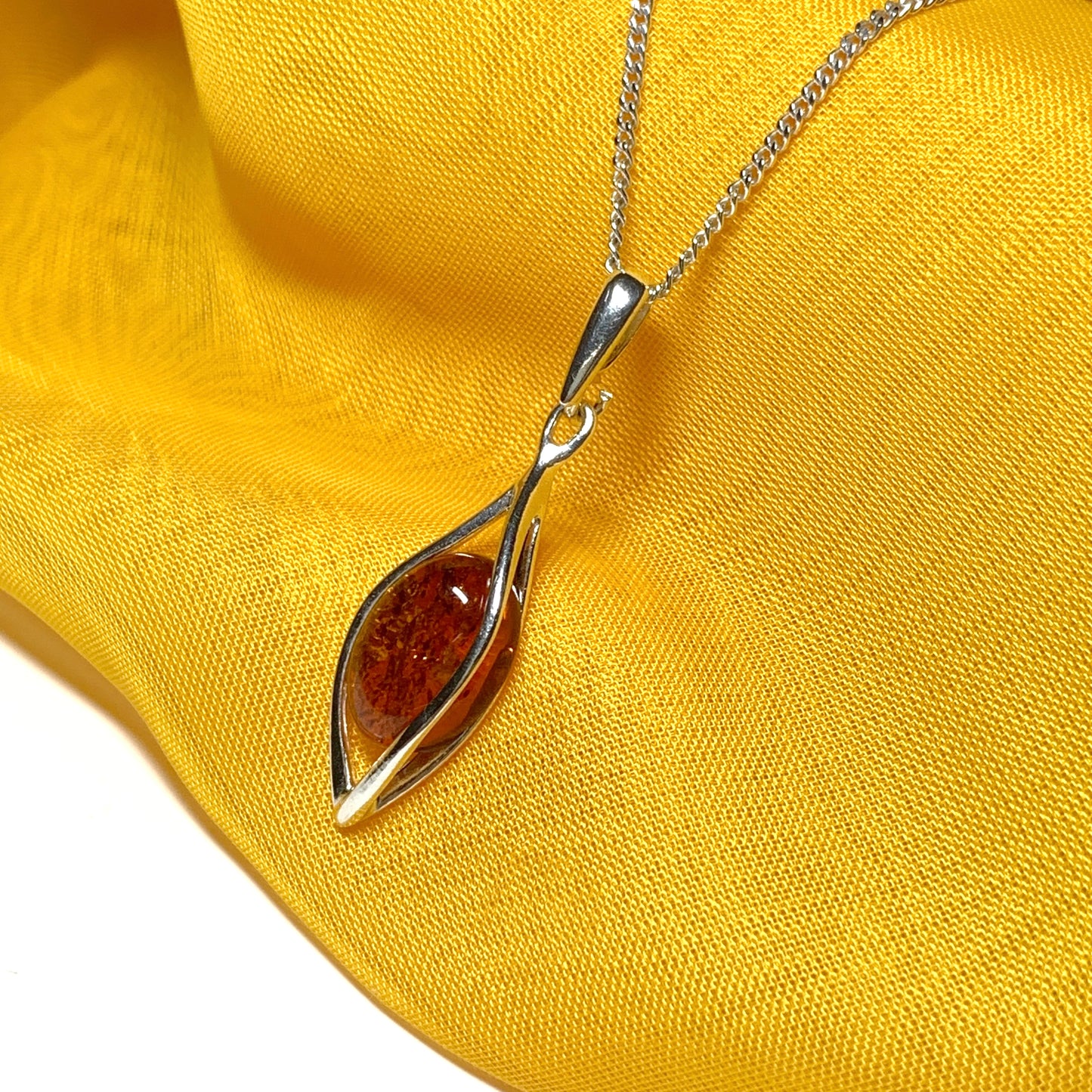 Cognac real amber sterling silver necklace