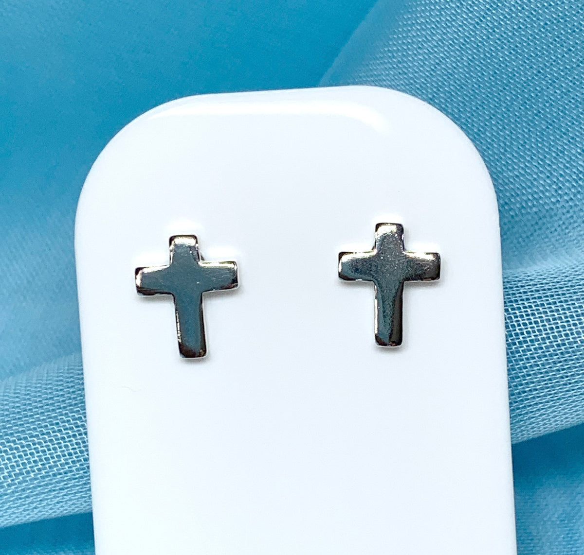 Cross stud earrings plain polished sterling silver