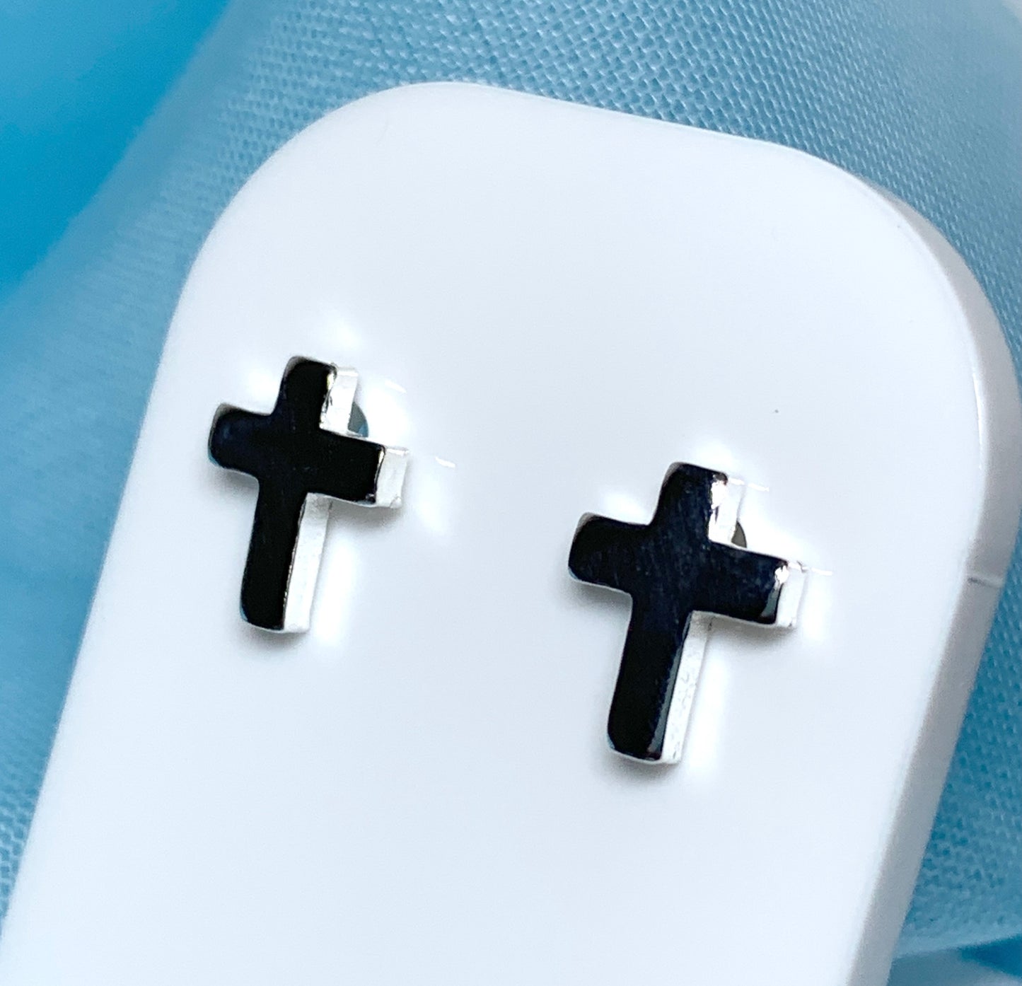Cross stud earrings plain polished sterling silver