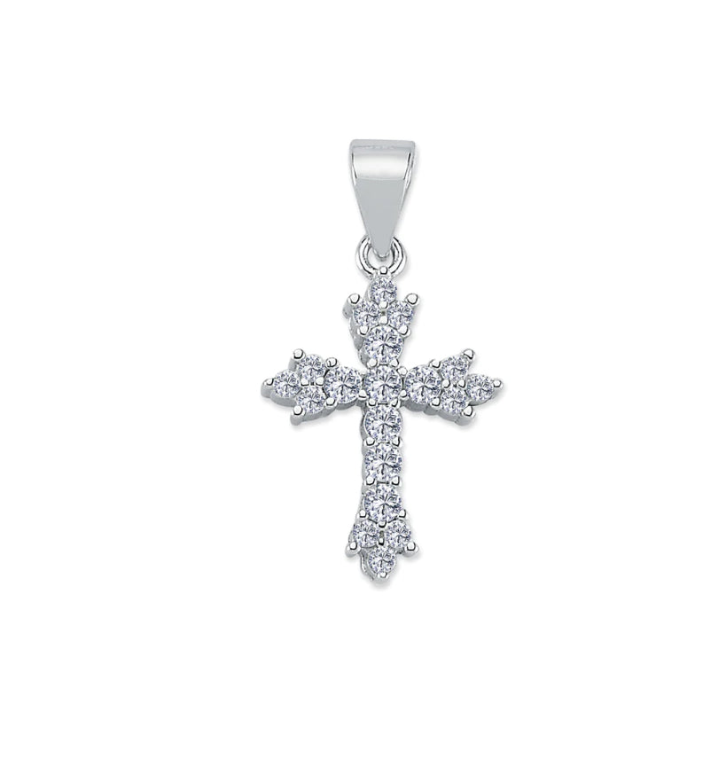 Fancy cubic zirconia set sterling silver cross