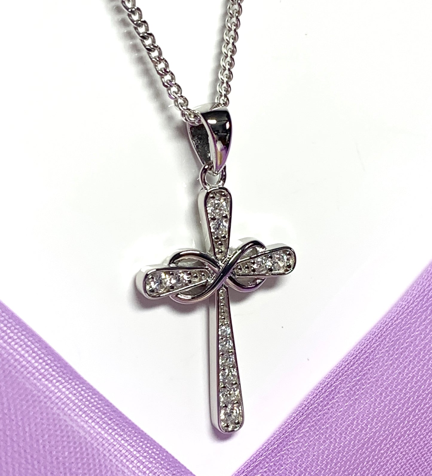 Cross necklace sparkling stone set cubic zirconia sterling silver