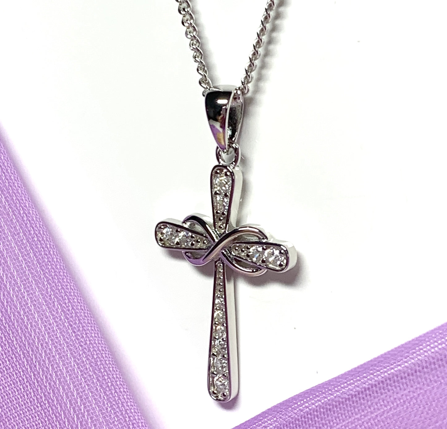 Cross necklace sparkling stone set cubic zirconia sterling silver