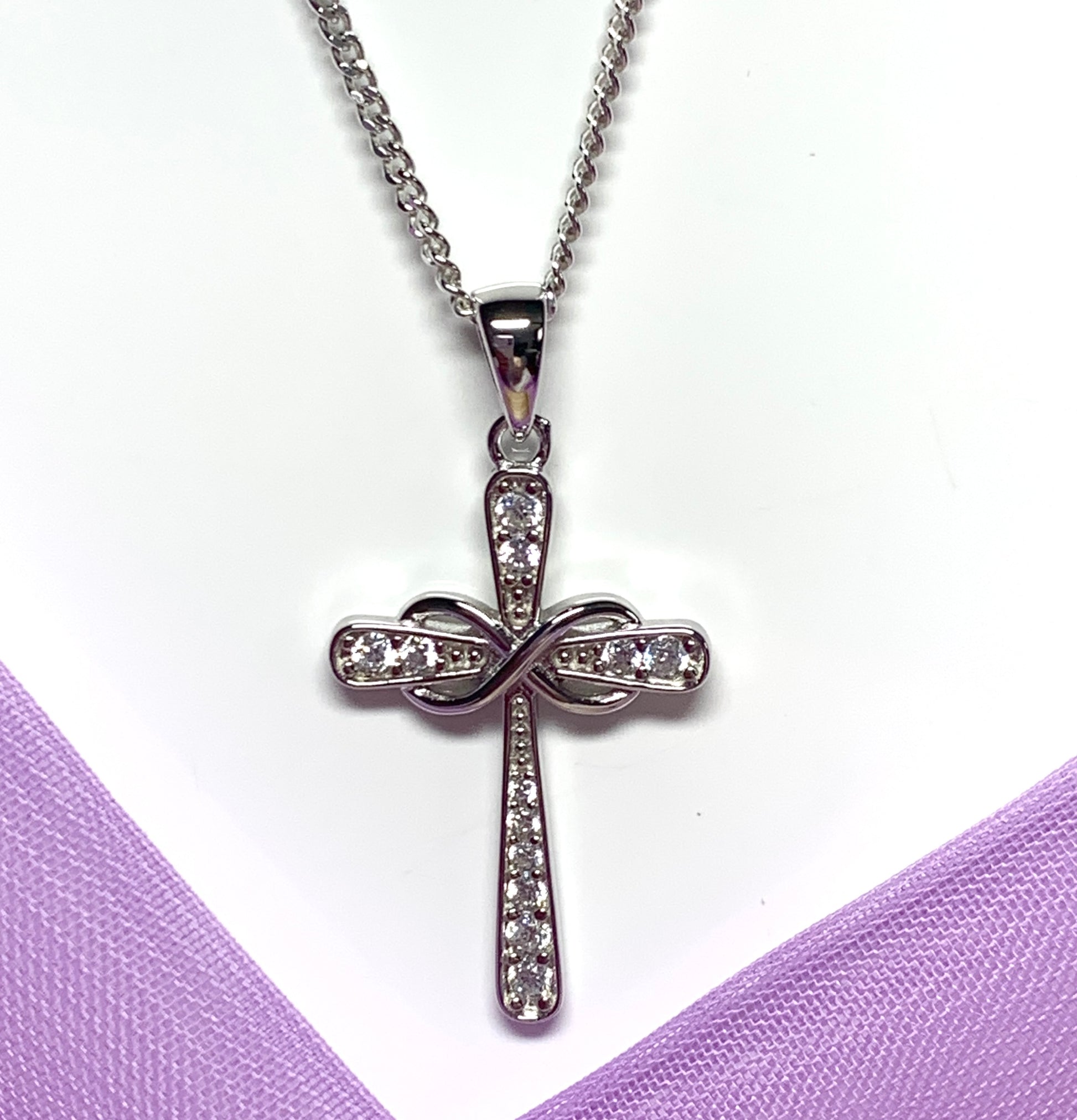 Cross necklace sparkling stone set cubic zirconia sterling silver
