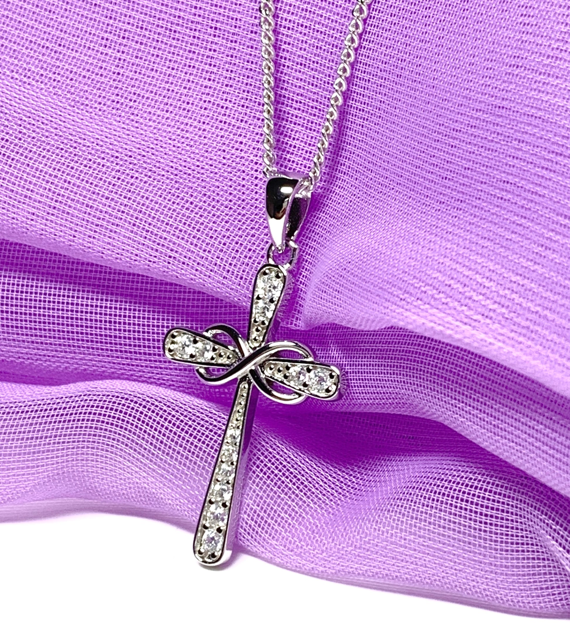 Cross necklace sparkling stone set cubic zirconia sterling silver