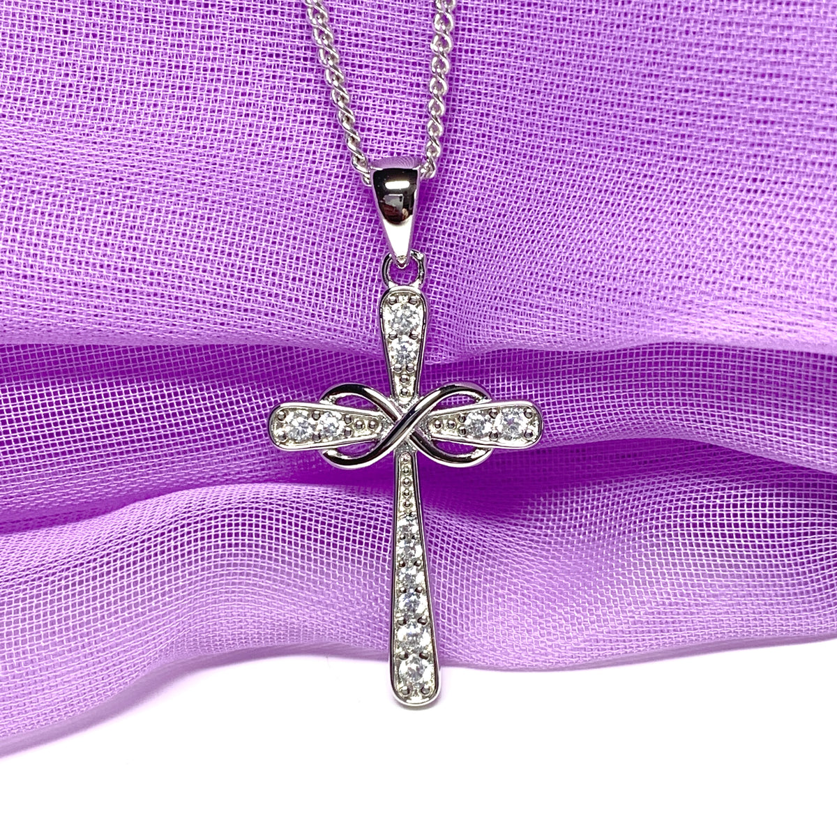 Cross necklace sparkling stone set cubic zirconia sterling silver