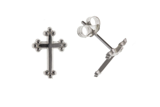Cross stud earrings fancy edges sterling silver
