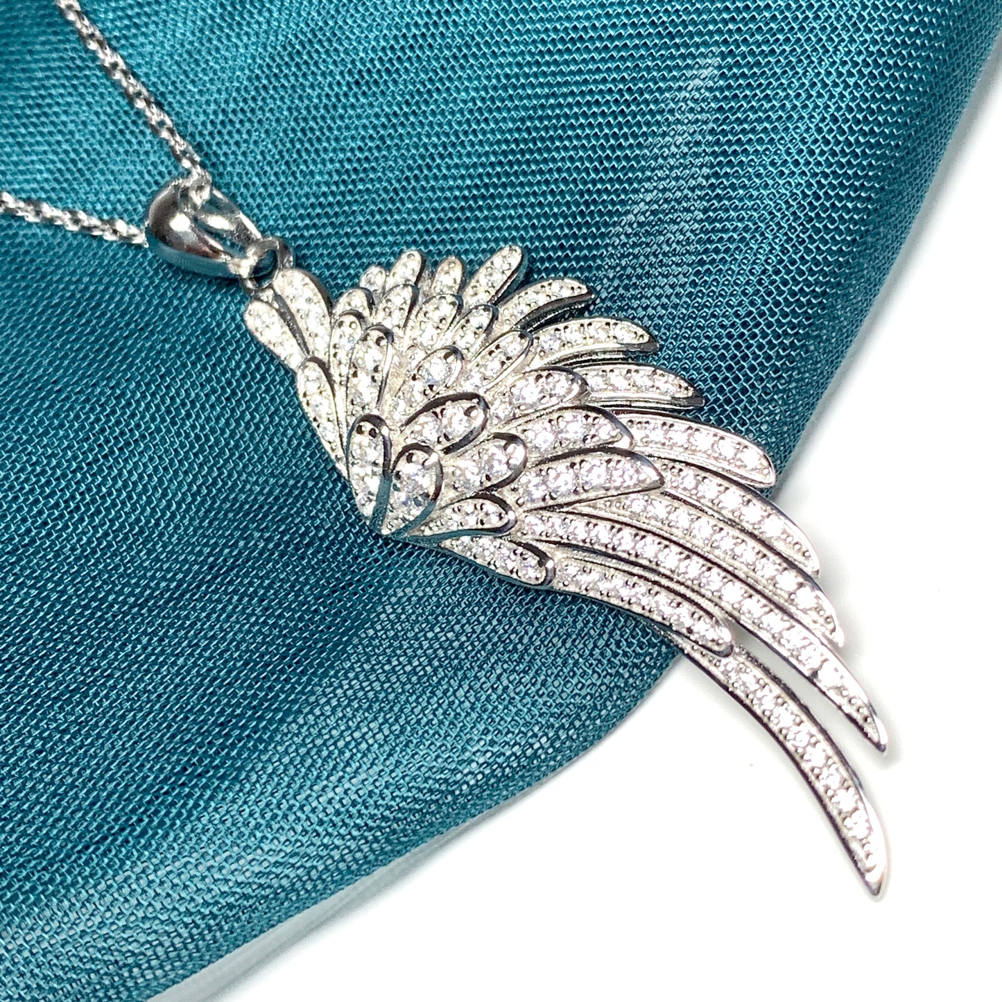 Cubic zirconia angle wing necklace pendent
